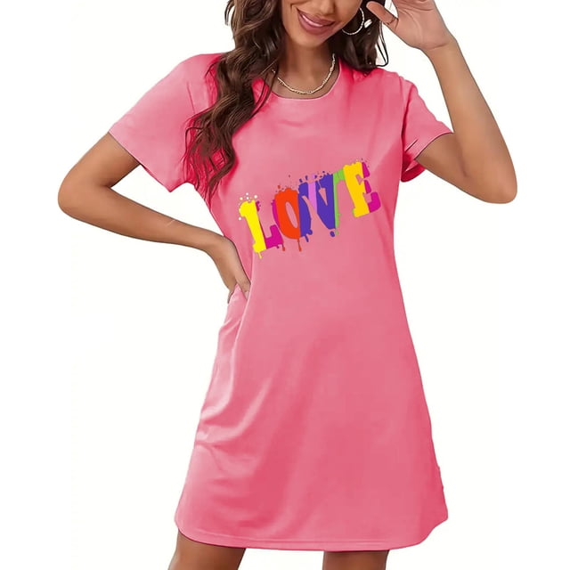 Camisón corto de mujer, vestido de largo medio con estampado de moda, camisón corto extragrande de mujer, camisón de manga corta con estampado de pecho a la moda, camisón de mujer