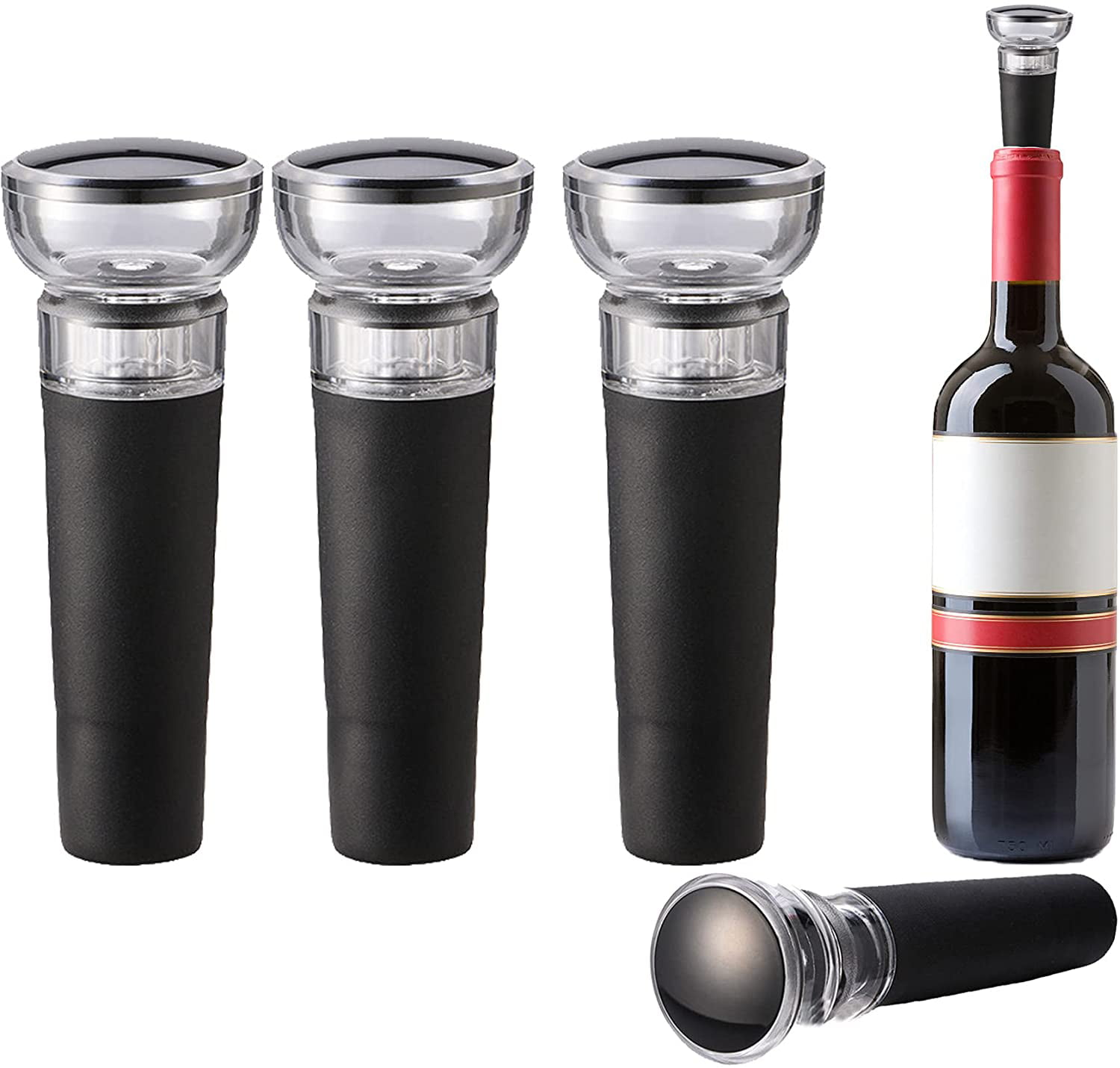 4pcs Black Wine Bottle Vacuum Saver Sealer Plug Button Stoppers Preserver Pump 