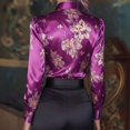 thumbnail image 5 of MOJOGO Floral Print Satin Blouse for Women Long Sleeve Button Down Shirts Soft Elegant Top for Date Party Business Resort Hot Pink XL, 5 of 6