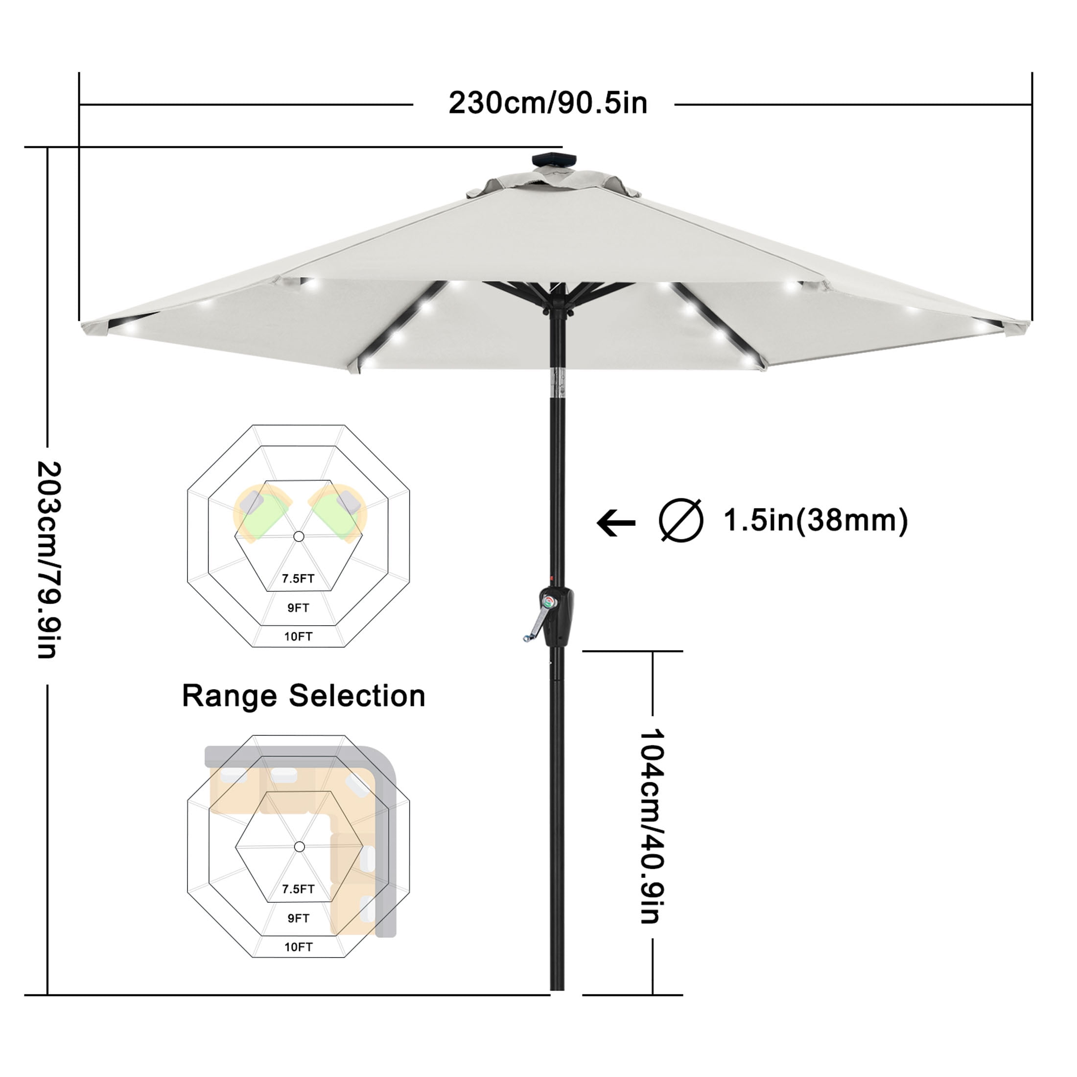 MASTERCANOPY 7.5ft Solar Patio Umbrella with LED Lights Tilt and Crank, Light Beige