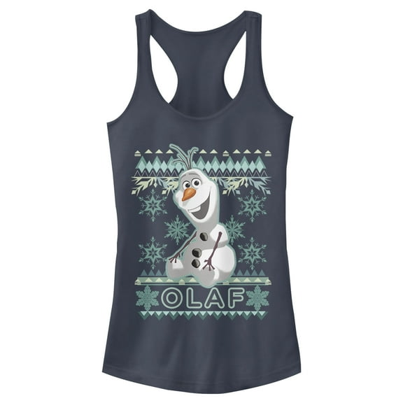 Junior's Frozen Ugly Christmas Olaf Racerback Tank Top Indigo X Small