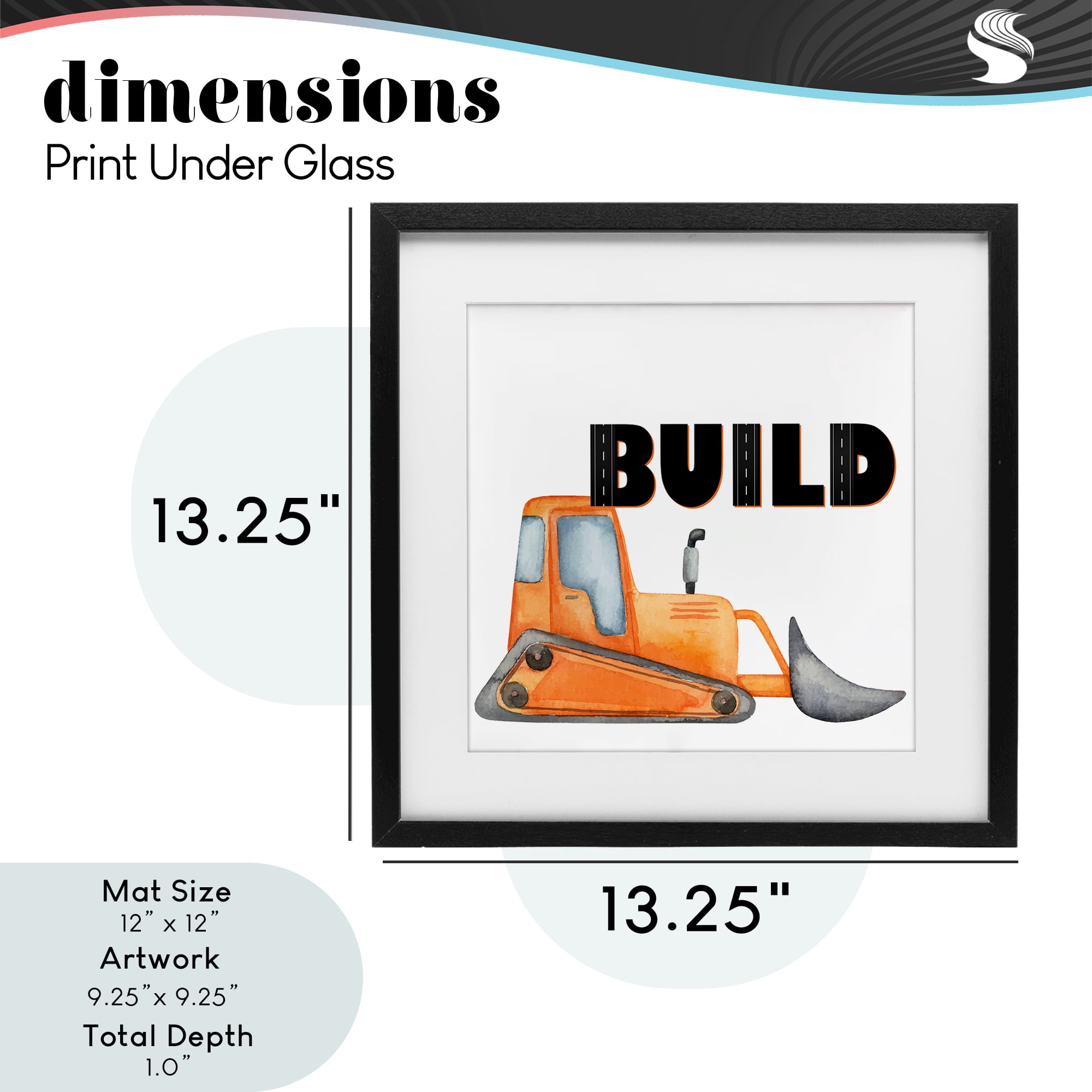 Build with Orange Bulldozer Black Framed Print Under Glass, design by Kim Allen
