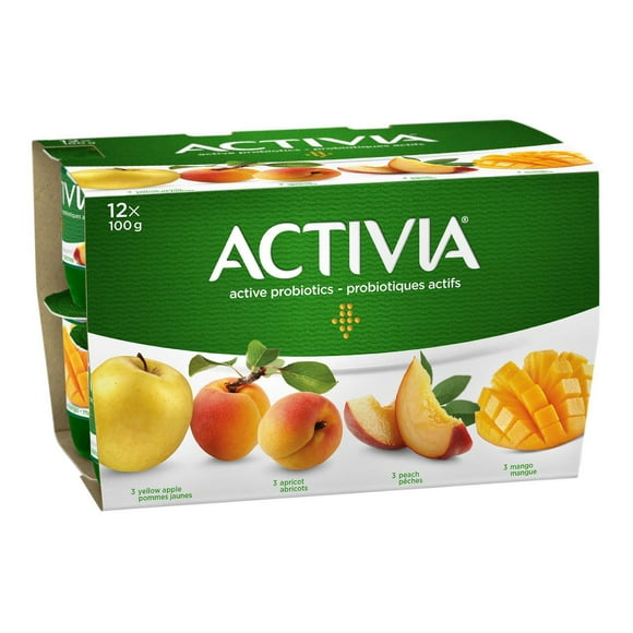 Activia Probiotics Yogurt, Yellow Apple/Apricot/Mango/Peach,, 12 x 100g