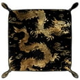 thumbnail image 2 of Women Girls Leather Square Dish Trinket Plate Jewelry Tray, Chinese Golden Dragon Pattern Mothers Day Birthday Gift, 2 of 6