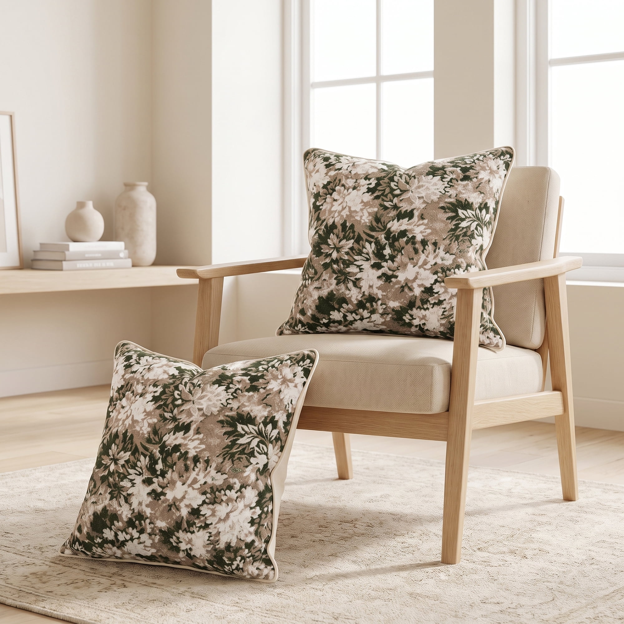 Unique Bargains 2Pcs Floral Throw Pillow Covers Chenille Cushion Cases Dark Green 18"x18"