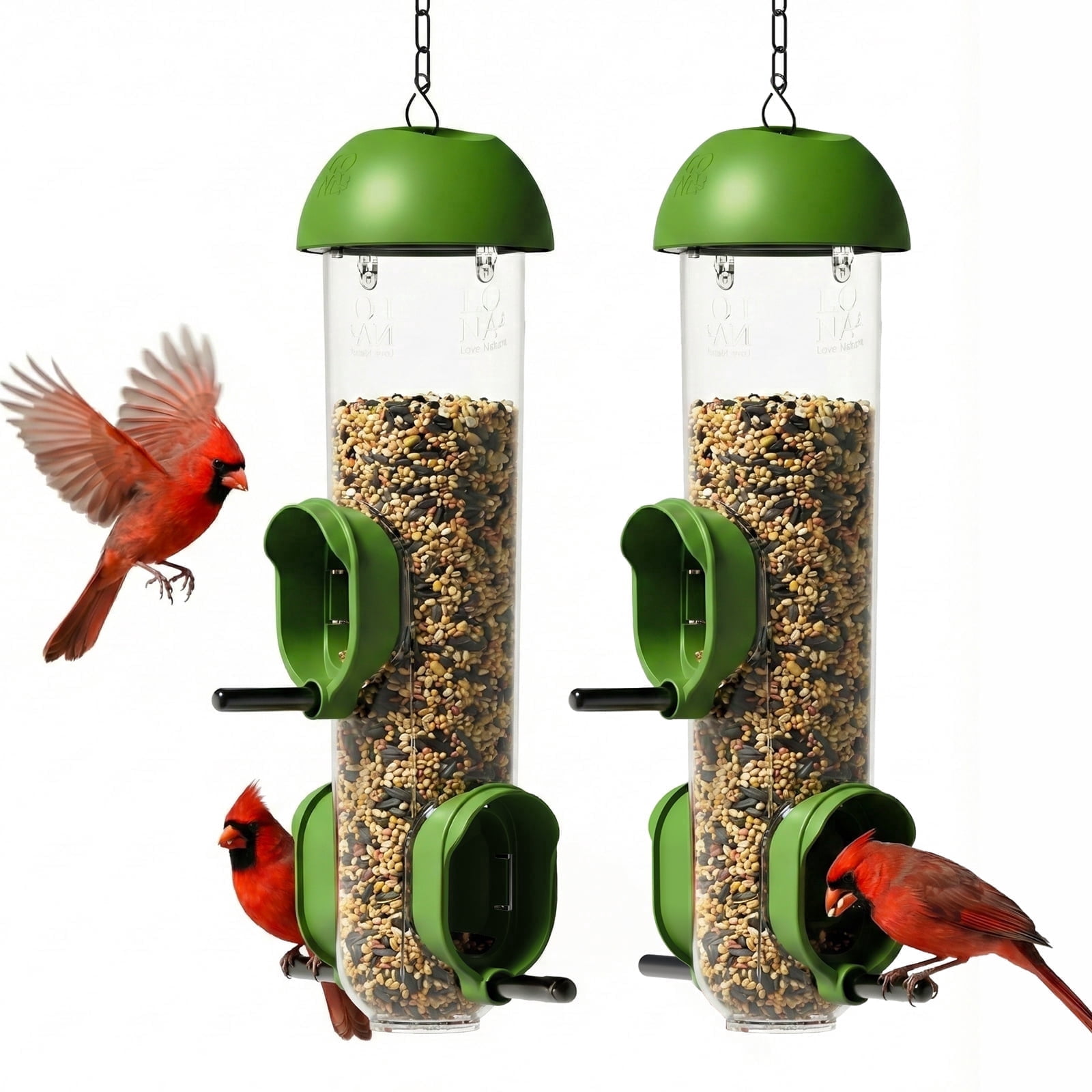 LONA Bird Feeders for Outdoors 2 Pack, Tube Birds Feeder Weatherproof with Multiple Hanging Methods, Wild Feeding Silo for Outside, 3 Port