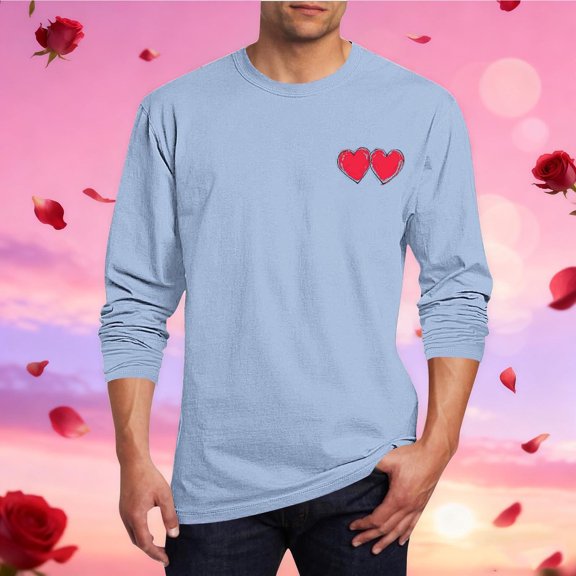 Handshe Men's Long Sleeve Athletic T-Shirt, Valentine's Day Print with Round Neck for Sports, Valentine's Day and Daily Casual Wear