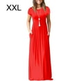 thumbnail image 1 of Robe Longue Manches Courtes Robe Maxi d'Été Couleur Unie pour Femme, Rouge, TTG, 1 of 9
