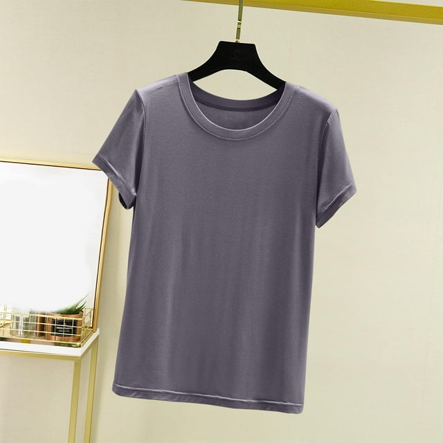 aidice Womens T Shirts Crewneck Loose Fitting Sleep Tees Summer Solid Color Lightweight Short Sleeve Tops