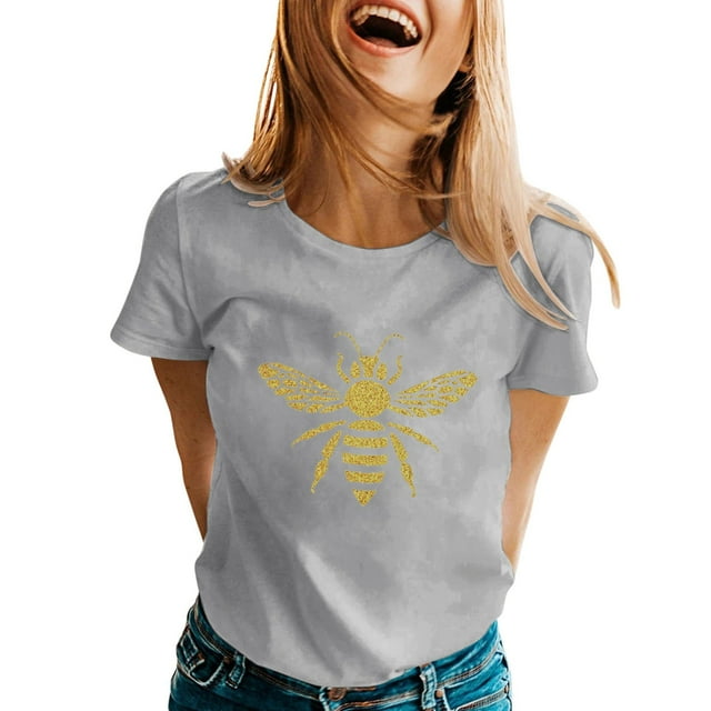 TSADFHJI Womens Shirts Xxl Womens Spring Printed Short Sleeve O Neck T Shirt Top