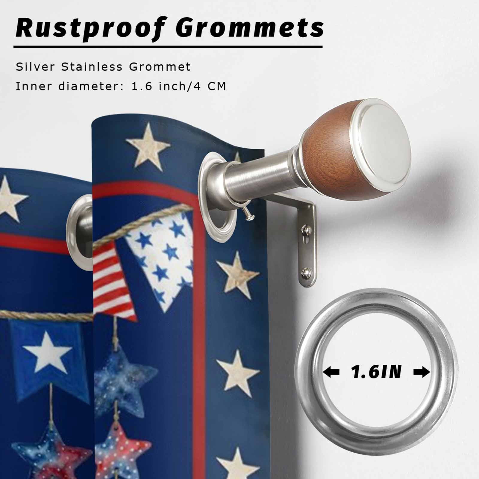 Independence Day Outdoor Curtains for Patio, Retro Red Blue USA Flag Floral Star Dark Blue Sunshade Privacy Drapes Grommet Waterproof Outside Curtains for Porch/Cabana/Balcony 54"x 108", 1 Panel