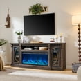 thumbnail image 7 of FlowSun Farmhouse TV Stand with 36'' Electric Fireplace, LED Entertainment Center with Crescent Roman Arched Glass Doors for 80'' TV,Dark Rustic Oak, 7 of 7