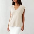 thumbnail image 4 of Chuancc Fashion Clothing V Neck Sleeveless Solid Color Loose Pullover Sweater Lightweight Sweater V Neck Sweater Vest Knitted Vest Womens Tops Summer Sweater Vest Sweater for Women Beige L, 4 of 6