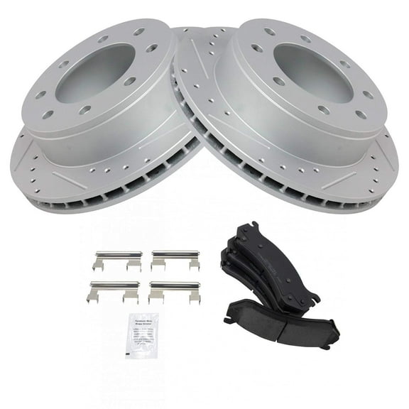 TRQ Rear Performance Drilled Slotted Brake Rotor & Posi Pad Set Fits Select Chevy