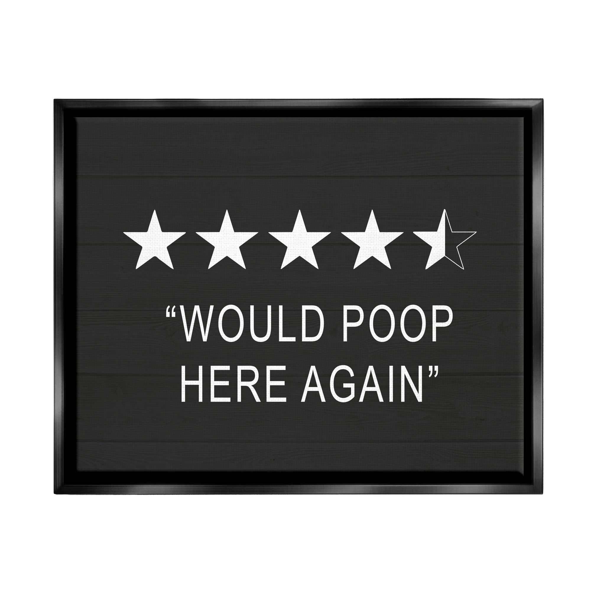 Stupell Industries Five Star Funny Word Bathroom Black And White Design Jet Black Framed Floating Canvas Wall Art, 24x30, by Lettered and Lined