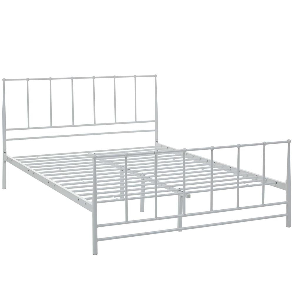 Modway Estate Modern Sturdy Powder Coated Steel Queen Bed in White
