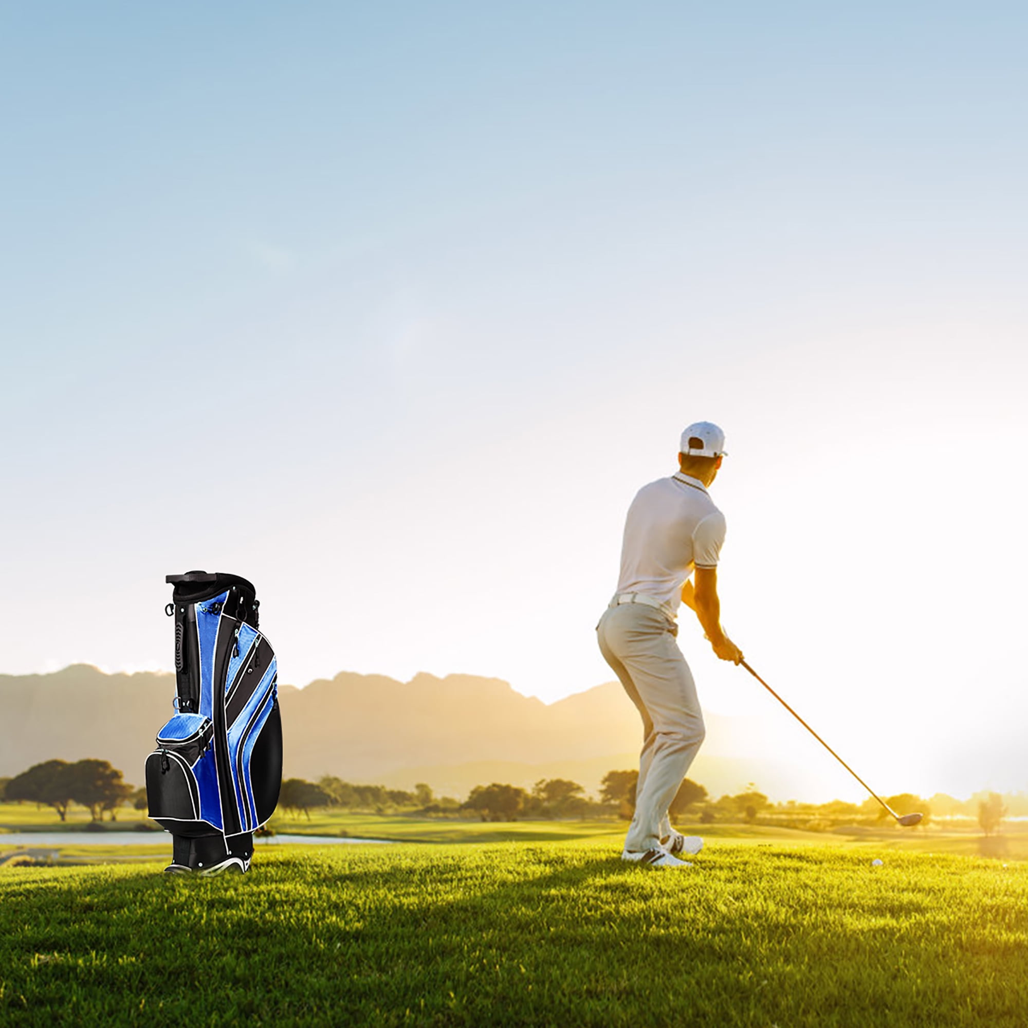 Costway Golf Stand Cart Bag Club w/6 Way Divider Carry Organizer Pockets Storage Blue