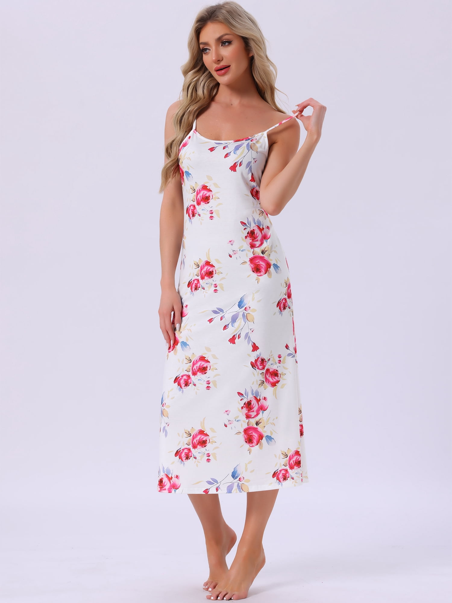 DARING DIVA Women's Spaghetti Strap Full Slip Midi Under Dress 2XL White Rose