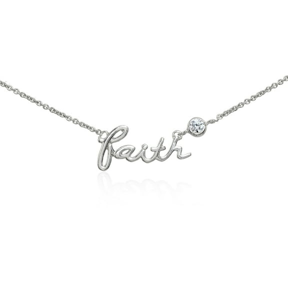 "FAITH" Polished and CZ Accent Inspirational Sterling Silver Choker Necklace