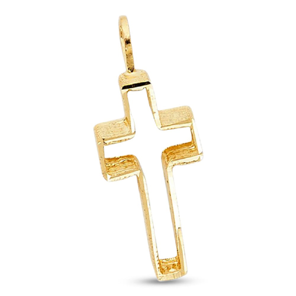 Classic Cross Charm Pendant Solid 14k White Gold Diamond Cut Religious Style Genuine 25 x 16 mm