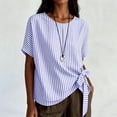 thumbnail image 6 of Cotton Linen Striped Elegant Tops for Women Trendy Outdoor Tie Shirts for Summer Lightweight Loose Fit Crewneck Short Sleeve Tee, 6 of 6