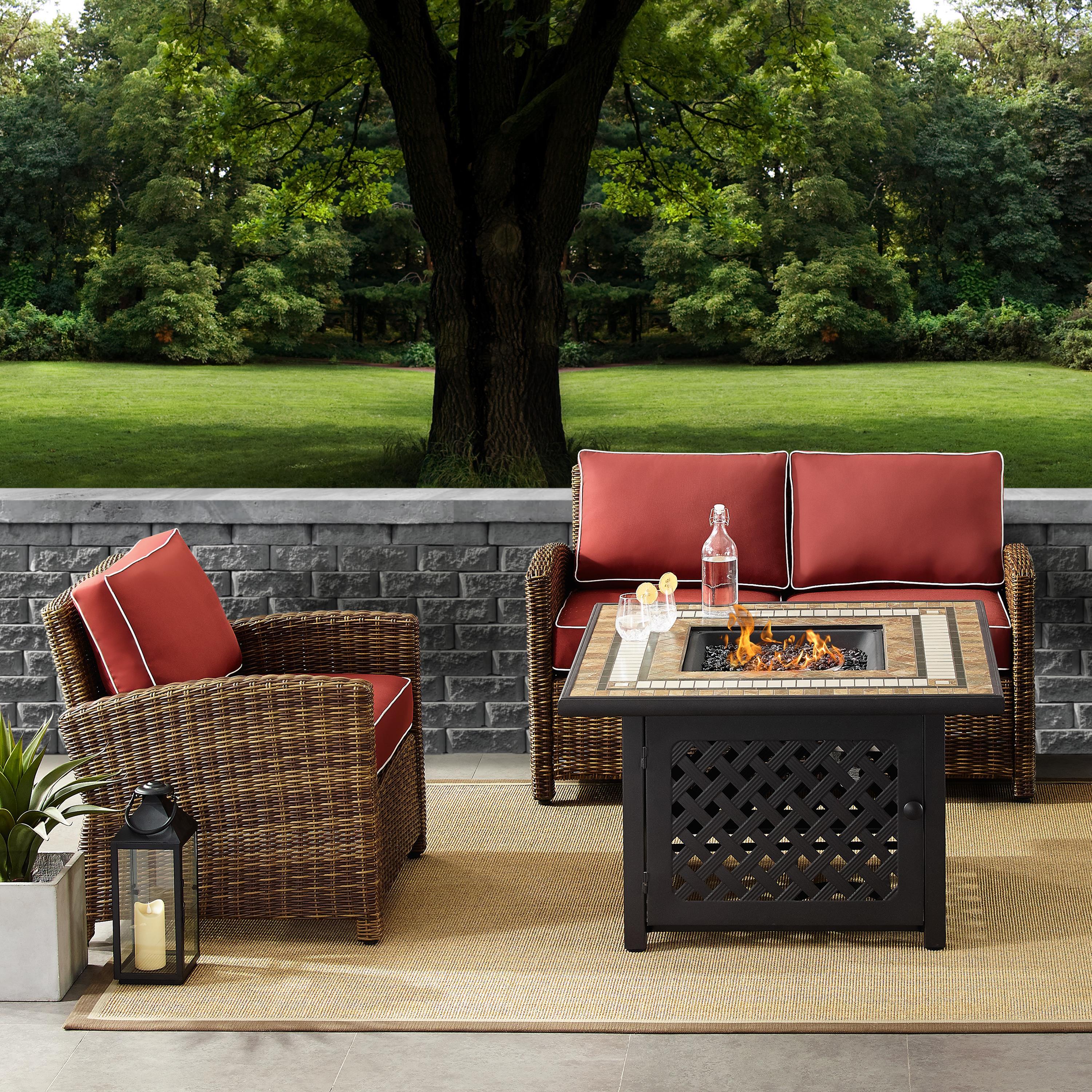 Crosley Furniture Bradenton 3Pc Patio Fabric Fire Pit Sofa Set in Brown/Red - image 2 of 9