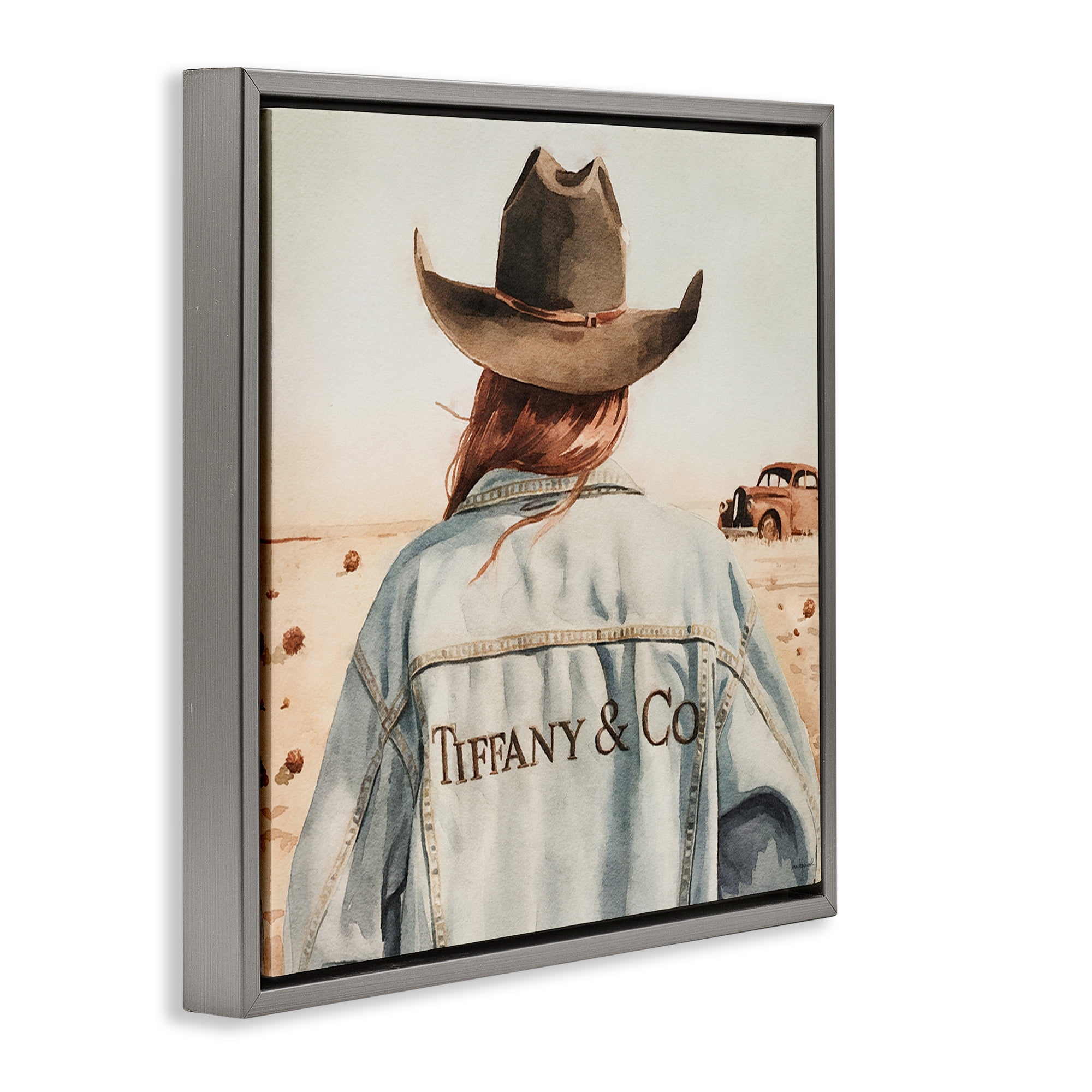 Stupell Industries Trendy Brunette Cowgirl People Painting Gray Floater Framed Canvas Art Print Wall Art, 25 x 25