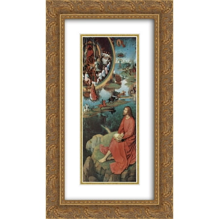 Hans Memling 2x Matted 14x24 Gold Ornate Framed Art Print 'Triptych of the Mystical Marriage of St. Catherine of Alexandria, right wing, scene of St. John the Evangelist in Patmos'
