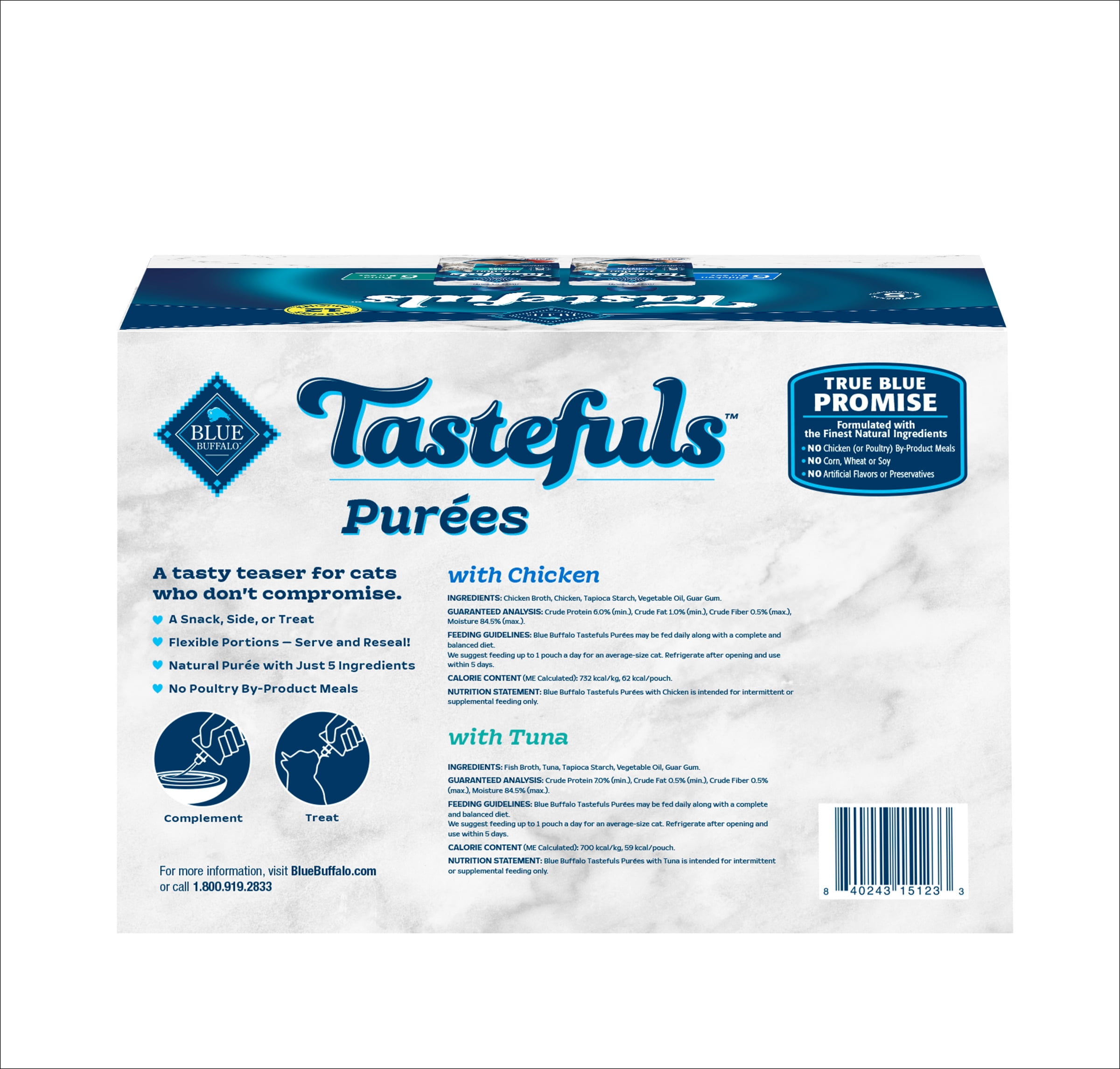 Blue Buffalo Tastefuls Purées Chicken & Tuna Variety Pack, 3-oz. (12 Pouches, 6 of Each)