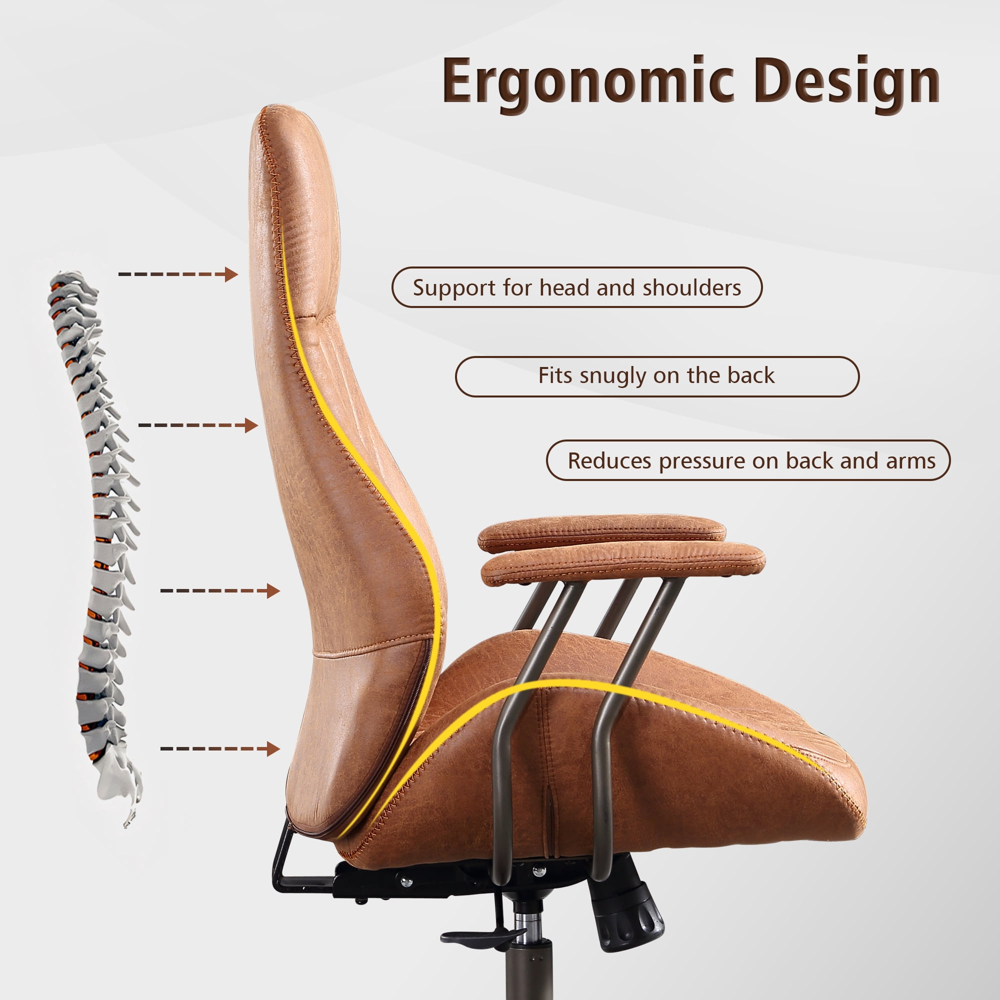 Ovios High Back Height Adjustment and 360 Degree Swivel Office Desk Chair, Brown