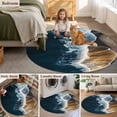 thumbnail image 6 of Blue Ocean Round Living Room Rugs 6 ft, Waves Coastal Beach Seaside Nature Scenery Washable Area Rug with Non-Slip Sturdy Edge Binding Round Carpet for Kitchen Office Bedroom, 6 of 9