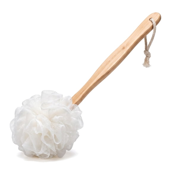 Back scrubber for shower for women Long Wooden Handle Back Brush For Men & Women,White Bath Balls Shower Back Scrubber Eco-Friendly for Home