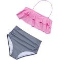 thumbnail image 1 of Flounce Bikini high Waist Backless Swimsuit Halter Bathing Suit, Pink, S, 1 of 4
