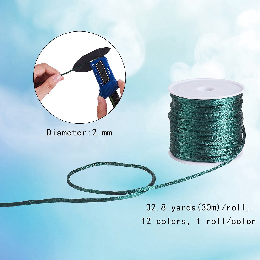 1 Set 12 Rolls 12 Colors Macrame Rattail Chinese Knot Making Cords Round Nylon Satin Cord Mixed Color 2mm about 10.93 yards(10m)/roll