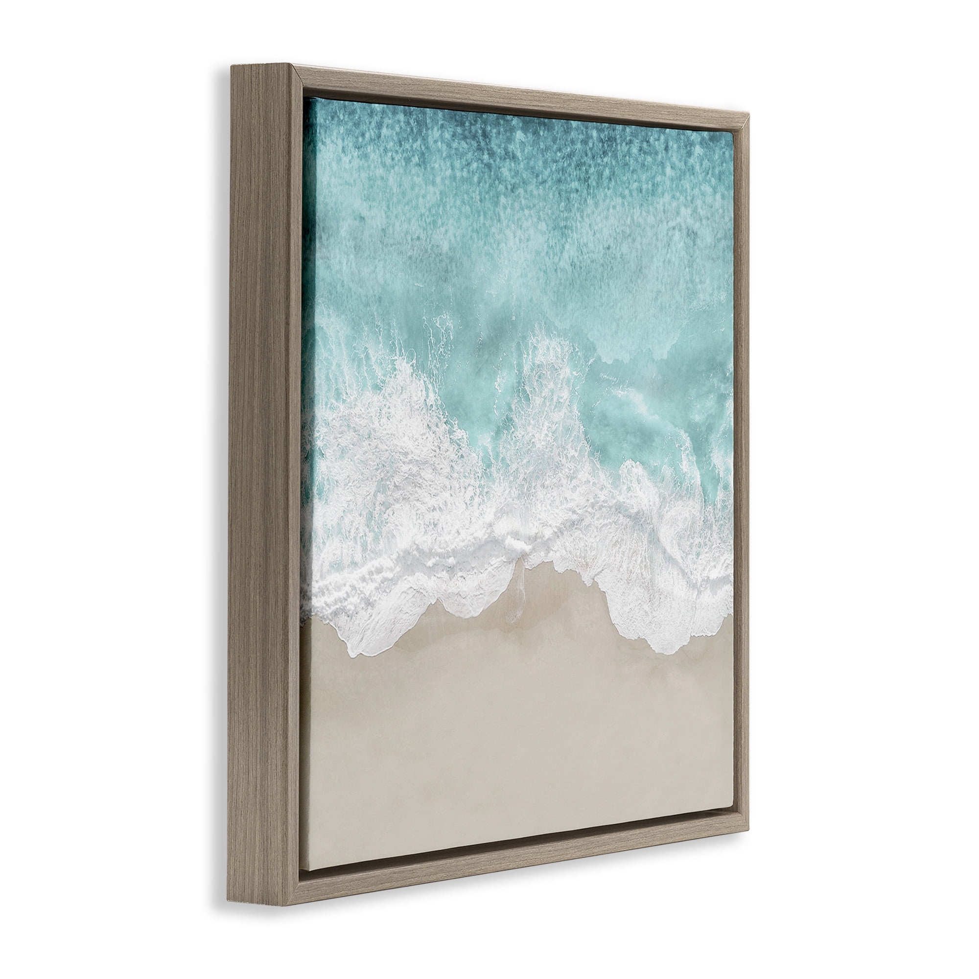Stupell Industries Sea Foam on Sandy Beach Nature Photography Brown Floater Framed Canvas Art Print Wall Art, 25 x 25