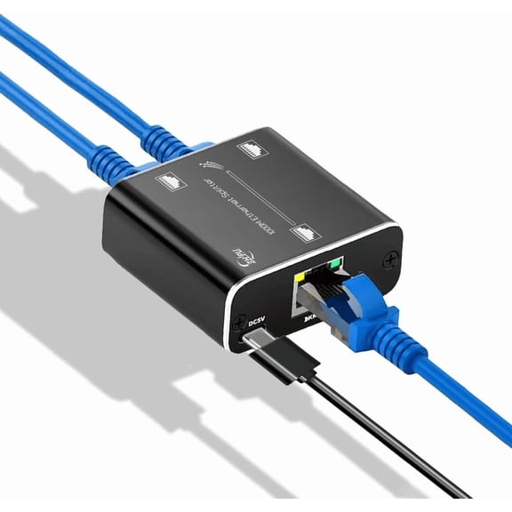 Ethernet Splitter 3Ports Switch 1 in 2 Out High Speed 1000Mbps RJ45 Ethernet Splitter LAN Splitter,Gigabit Internet Splitter with USB Power Cable for Cat5/5e/6/7/8 Cable