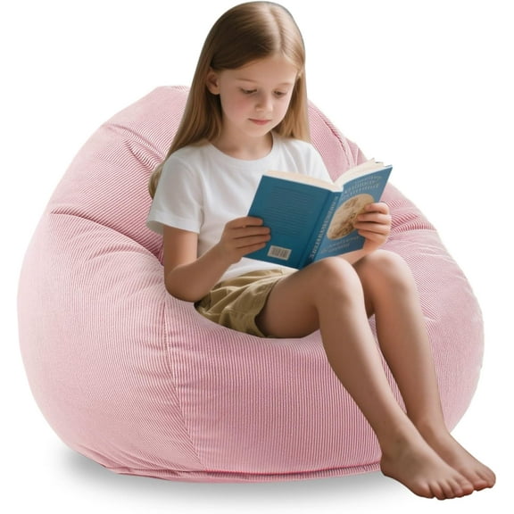 Bean Bag Chair Memory Foam Bean Bag Chairs for Kids/Teens with Filling Round Kids Bean Bag Chair for Living Room Bedroom College Dorm Reading Chair Pink