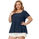 thumbnail image 4 of Women's Plus Size Tee Shirts Square Neck Textured Printed Peplum Summer Short Sleeve Tops Navy Blue 4X, 4 of 7