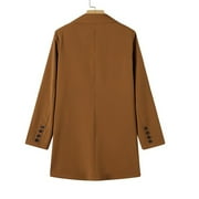 Qiaocaity Fall and Winter Fashion Long Trench Coat, Womens Fall Fashion Business Attire Solid Color Long Sleeve Single Breasted Slimming Suit Coat Cardigan Top, Coffee, XL
