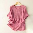 thumbnail image 3 of yunLCZ Classic-Fit Long-Sleeve Dress Women's Cotton Linen Short Sleeve V Neck Loose Embroidered Top, 3 of 3