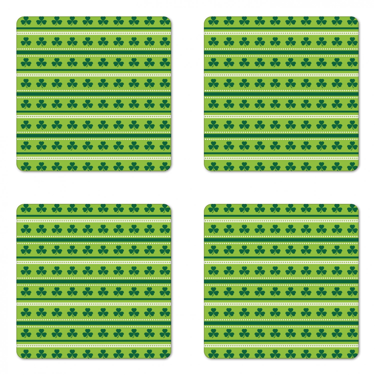 Green Coaster Set of 4, Traditional Irish Pattern Clovers Happy St