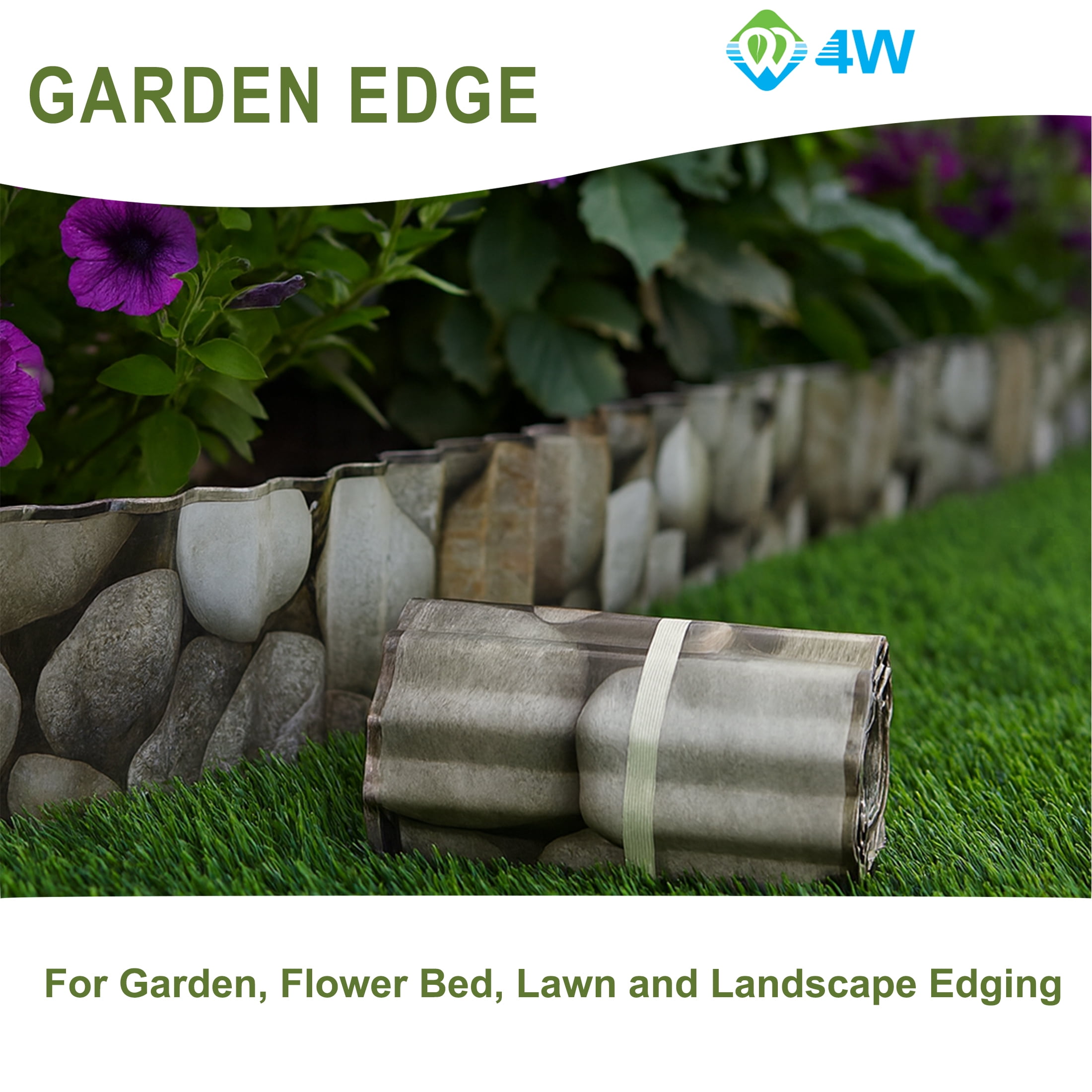 4W Double-Sided Pebble Print Galvanized Steel Garden Edging, 10" x 10.5' Flexible Corrugated Landscape Border for Flower Beds, Lawns, and Tree Rings
