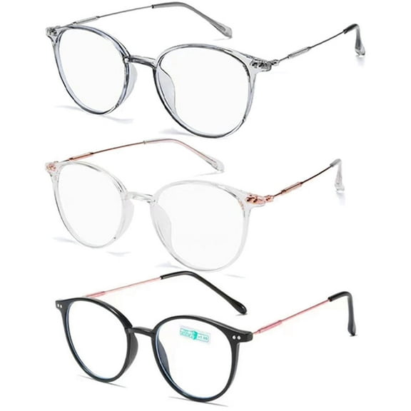 3 Pairs Womens Fashion Blue Light Blocking Round Reading Glasses, Metal Lightweight Readers