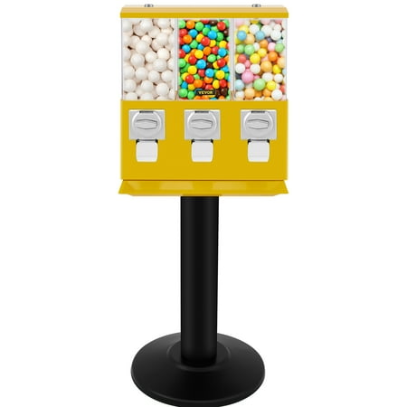 VEVORbrand Triple Head Candy Vending Machine, 1 inch Gumball Vending Machine, Commercial Gumball Vending Machine with Stand and Adjustable Candy Outlet Size