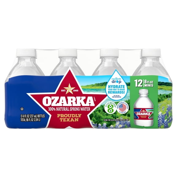 Ozarka Texas Spring Water, 8 Fl Oz, 12-Pack Plastic Bottles