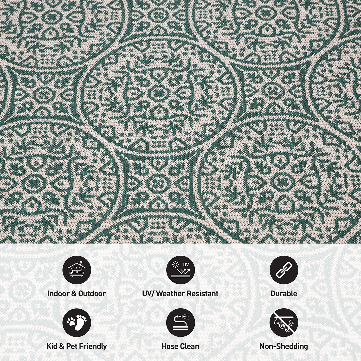 World Rug Gallery Transitional Floral Circles Textured Flat Weave Indoor/Outdoor Area Rug - GREEN 5' X 7'