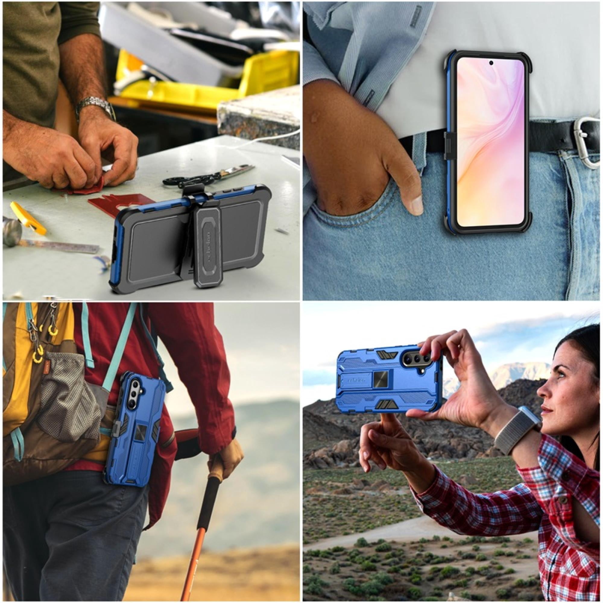 Rugged Phone Case with Holster for Samsung Galaxy A36 5G – Reflex Series Shockproof Cover with Rotating Belt Clip, Dual-Layer Protection & Kickstand – Reflex Blue