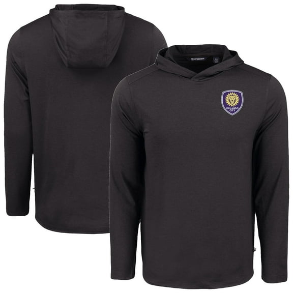 Men's-Cutter & Buck  Black Orlando City SC Coastline Epic Comfort Eco Long Sleeve Recycled Hooded Shirt