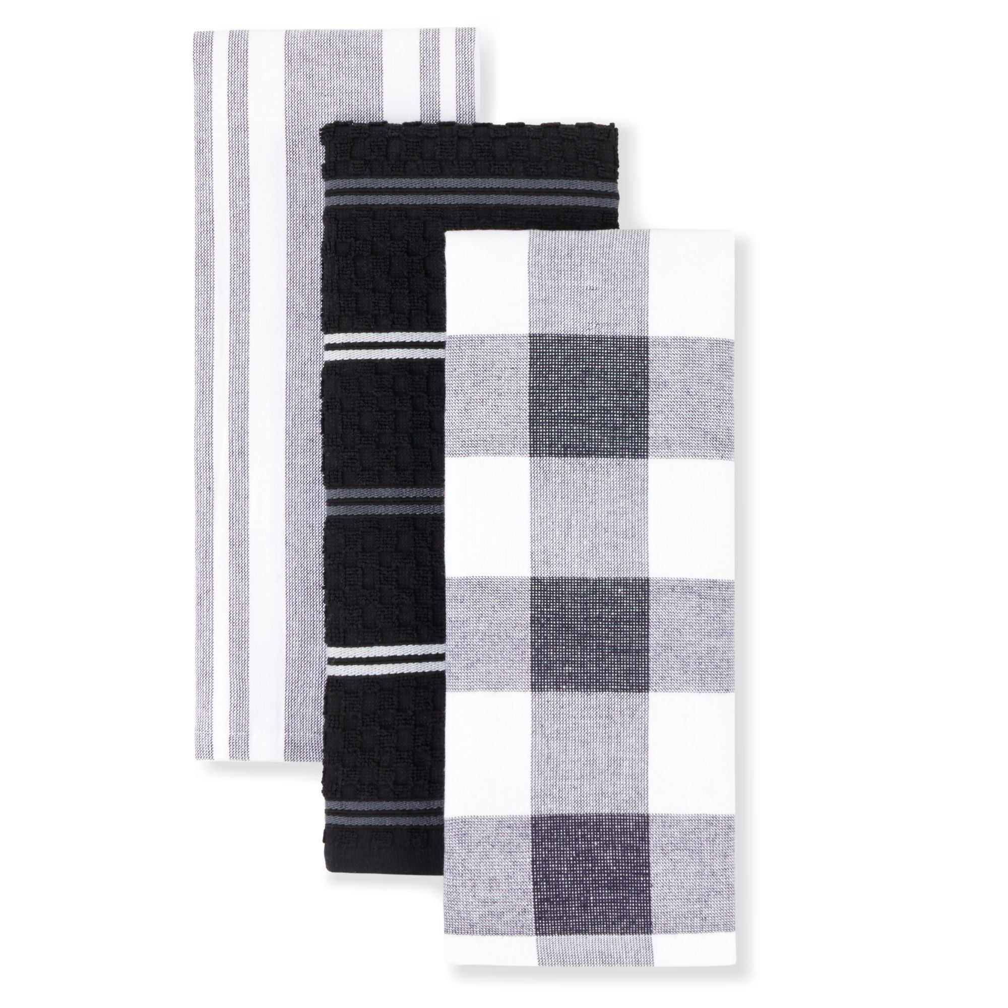 Set of 3 Kitchen Tea Towels Set Polka Dot Stripe Dish Towel Sets 100% Cotton 