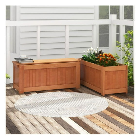 Outdoor Plant Container with Seat - Wooden Planter Box for Garden, Yard, Balcony & Deck - 38" Rectangular Bench Planter - Grow Vegetables, Flowers & Herbs - Natural Finish